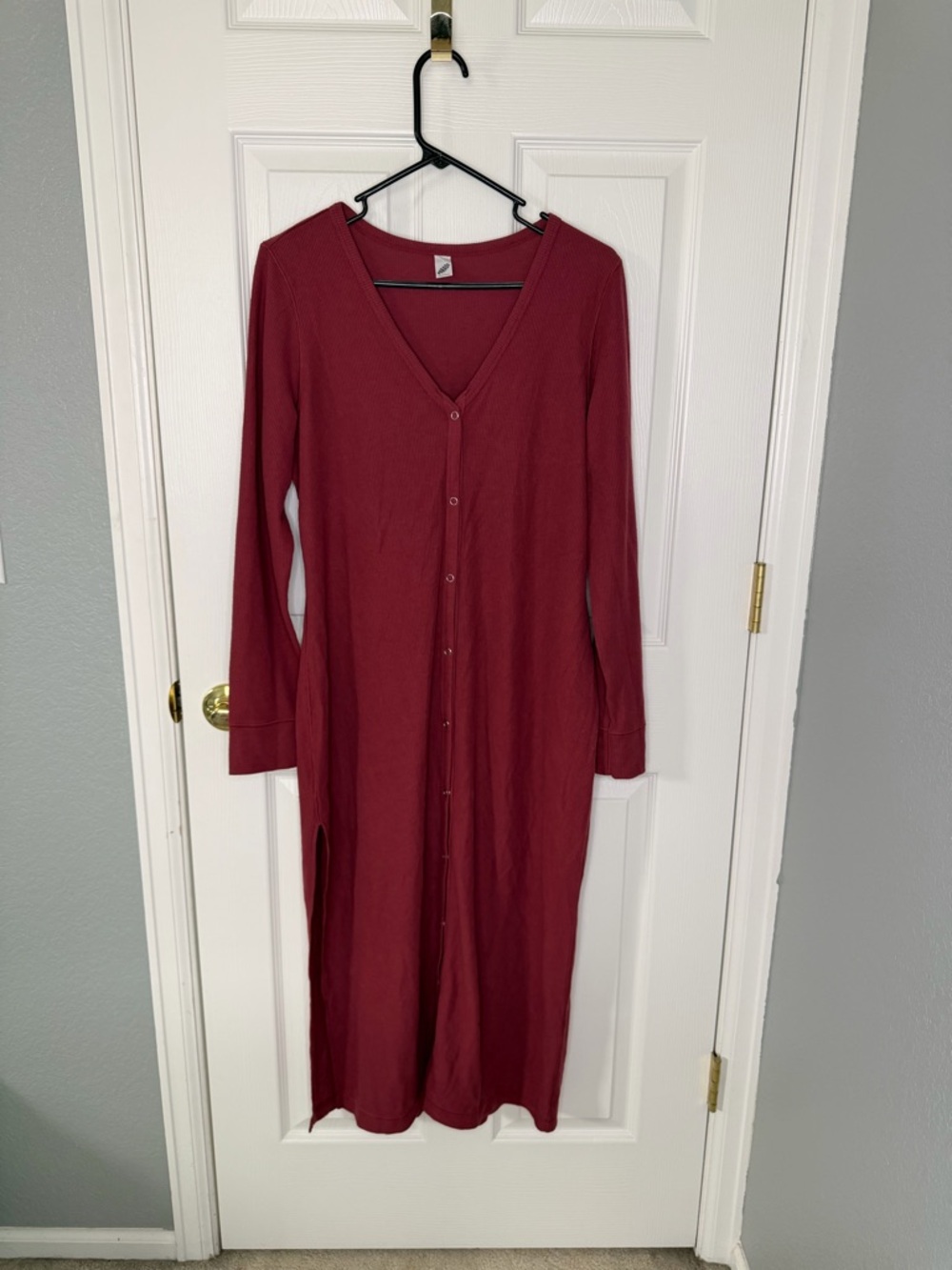 Parade Cozy Waffle Knit Maxi Dress Button Down Long Sleeve XL in Merlot
